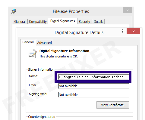 Screenshot of the Guangzhou Shibei Information Technology Co., Ltd. certificate